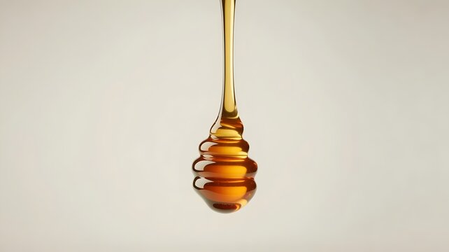 Viscous amber honey drop on white &ndash; Great for bee conservation content, breakfast cereal ads, or cough syrup labels.