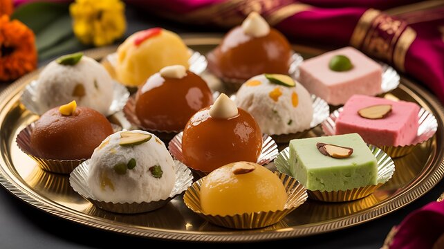 A delightful assortment of traditional indian sweets