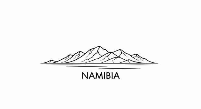 Stylized mountain range silhouette with the text "NAMIBIA" below