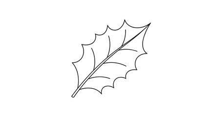 Naklejka premium Classic line drawing of a single holly leaf with its characteristic jagged edges is presented as a simple design element.