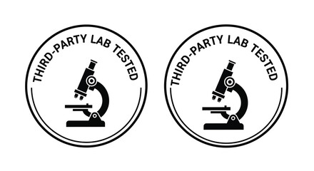 Two circular lab tested badges featuring a microscope a bold silhouette © MALA
