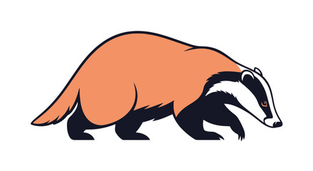 Obraz premium Illustration of a badger walking forward in a profile view featuring its characteristic black and white facial stripes for nature and wildlife themes.
