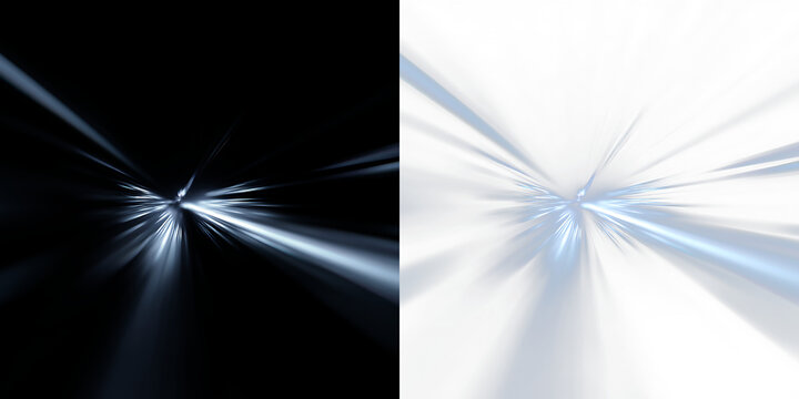 Bright light beams create a burst of energy on a clear background with a focus on motion and direction