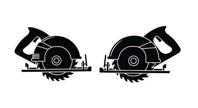 Two black circular saws depicted in a striking flat silhouette