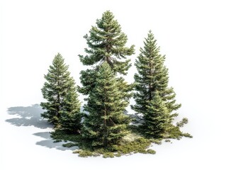 Obraz premium Group of Evergreen Trees on White Background, Ideal for Landscaping and Architectural Visualizations