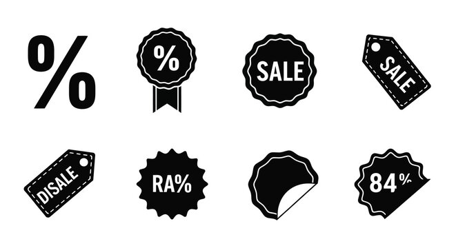 Black sale tags and percentage symbols in a graphic design silhouette