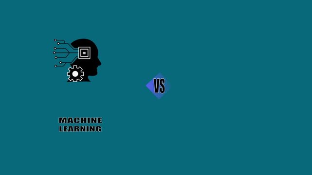 Machine Learning vs Deep Learning Illustration on Blue Green Gradient Background