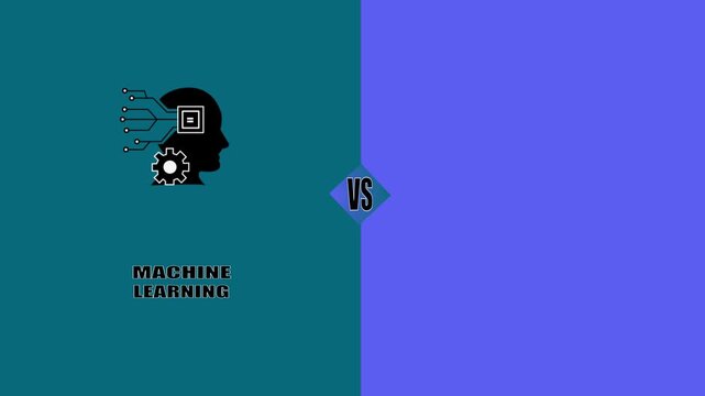 Machine Learning vs Deep Learning Split Background Illustration with AI Technology Concept