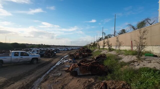 Aerial view burned cars Nova festival aftermath Israel, Netivot

Drone footage showing burned vehicles from Nova festival attack aftermath Israel March 24 2026 site
