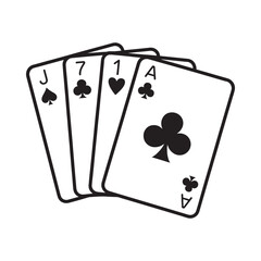 A hand of playing cards featuring a jack seven heart and ace © firoj