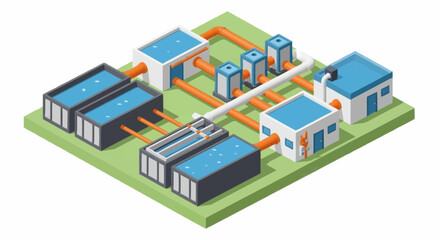 Fototapeta premium Isometric Industrial Water Treatment Plant Illustration.