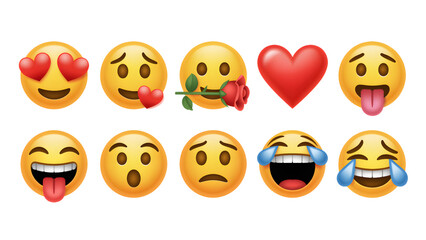 Fototapeta premium Emojis with Different Emotions on White Background