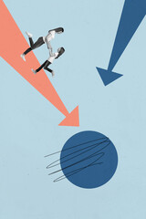 Trendy 3d poster image photo collage of inexperienced businesswoman businessman stand arrow decline...