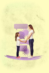 Pop 3d image sketch vertical collage of happy girl guy stand bubble communication icon phrase...