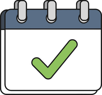 Calendar check mark icon illustration representing schedule planning task completion deadline management and business productivity concept