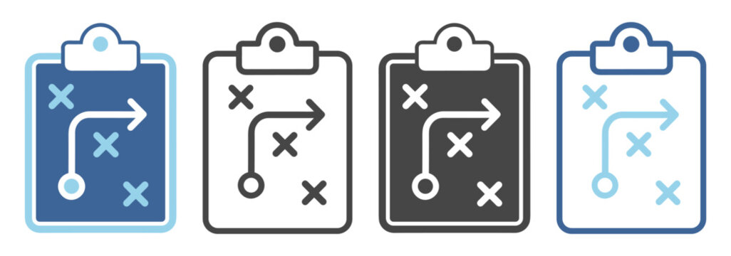 Clipboard symbol play outline strategy icon on transparent background