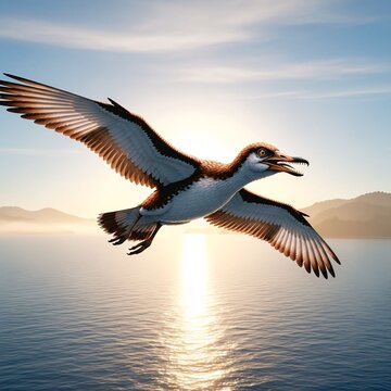Ichthyornis Flying Over Prehistoric Ocean