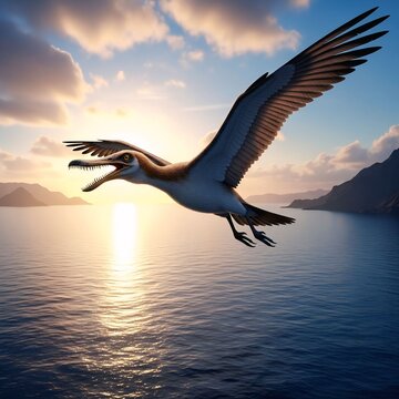 Ichthyornis Flying Over Prehistoric Ocean