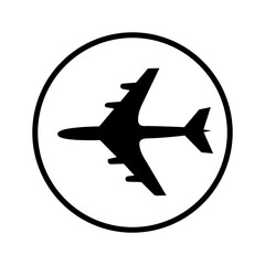 Fototapeta premium Black airplane icon in a circle isolated on white background 