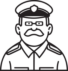 Obraz premium Hand Drawn Elderly Police Officer Man Black and White Illustration in Minimal Line Art Style Design