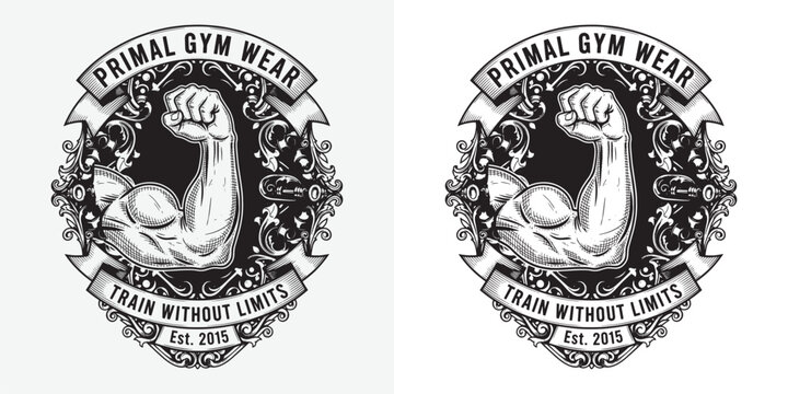 Powerful Flexing Bicep Muscle Arm Logo for Primal Gym Wear Fitness Brand