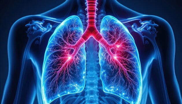 Illuminated Human Respiratory System: A Detailed Digital Illustration of the Lungs and Trachea