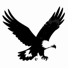Fototapeta premium Majestic Bald Eagle in Mid-Flight Vector Illustration, Powerful Bird of Prey Soaring with Spread Wings, Minimalist Black and White Wildlife Graphic Isolated on White Background for Nature Concepts