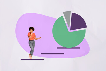 3d pop image zine art collage of happy businesswoman businessman stand career ladder development...