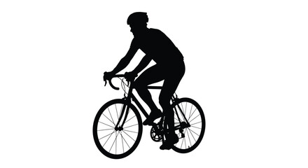 Silhouette of a cyclist riding a road bike against a white background © Kawsar_Studio1998
