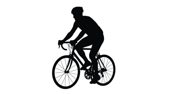 Silhouette of a cyclist riding a road bike against a white background