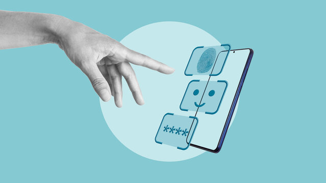 Biometric Authentication on Smartphone Concept with Fingerprint Scan, Password Protection, Multi Factor Verification and Secure Mobile Access in Digital Security and Fintech Technology