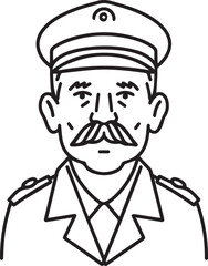 Obraz premium Hand Drawn Elderly Police Officer Man Black and White Illustration in Minimal Line Art Style Design