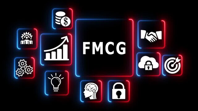 F m c g fast- moving consumer goods in neon lights business concept