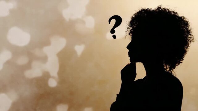 Silhouette of thoughtful woman with question mark, decision making and problem solving concept, human mind and uncertainty, contemplation, doubt, psychology, curiosity