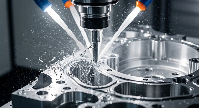 Precision Machining Process - Cutting Metal with Coolant.