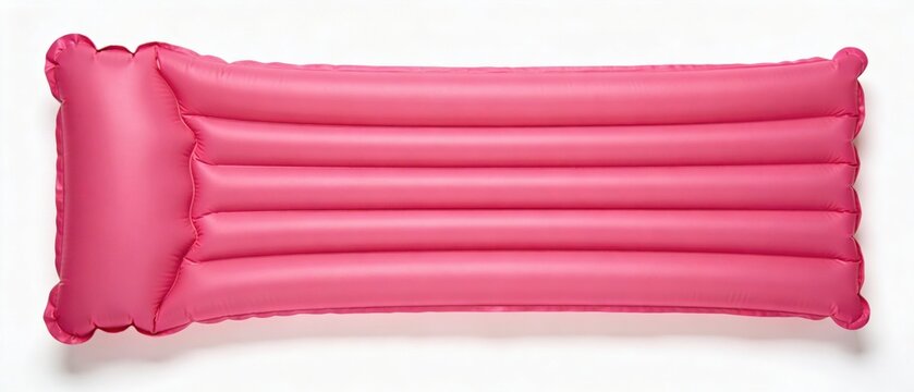 Colch&atilde;o de ar infl&aacute;vel rosa para piscina isolado no fundo branco. Conceito de f&eacute;rias de ver&atilde;o e lazer