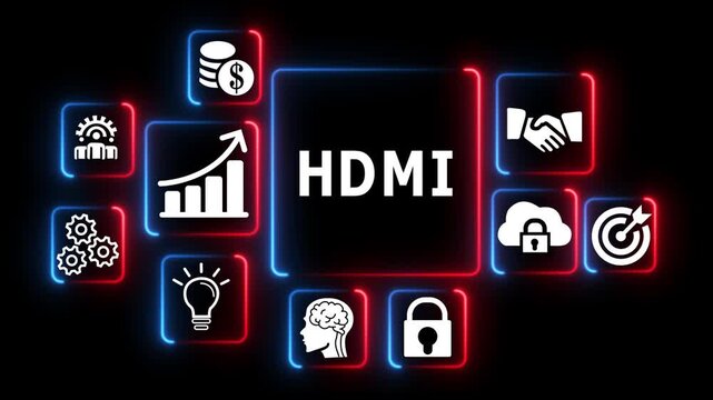 Neon h d m i animation concept showcasing digital connectivity technology