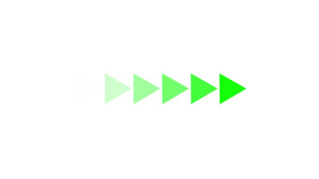 A series of five green triangles progressing from light to dark