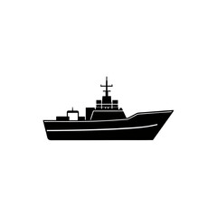 Fototapeta premium A sleek naval vessel sailing on calm waters in monochrome silhouette