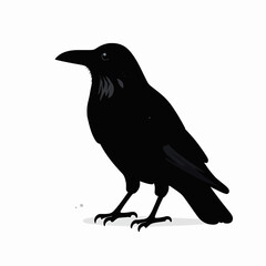 Fototapeta premium Minimalist Black Raven Silhouette Vector Illustration, Single Crow Perched on a Branch with Artistic Ink Drip and Splatter Effects, Isolated Flat Graphic for Nature and Gothic Concepts.
