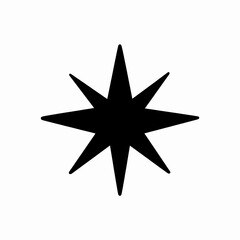 Fototapeta premium Minimalist Black Star Icon, Flat Vector Celestial Spark Graphic, Modern Four-Pointed Symmetrical Geometric Star Isolated on White Background for Clean Design Concepts