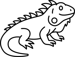 Fototapeta premium Iguana reptile lizard animal cartoon outline silhouette simple line friendly character with spines, tail, paw, head, eye on transparency background