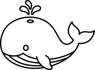 Obraz premium Whale line drawing outline cartoon ocean animal marine cute whale line drawing outline cartoon ocean animal marine with water spray, playful