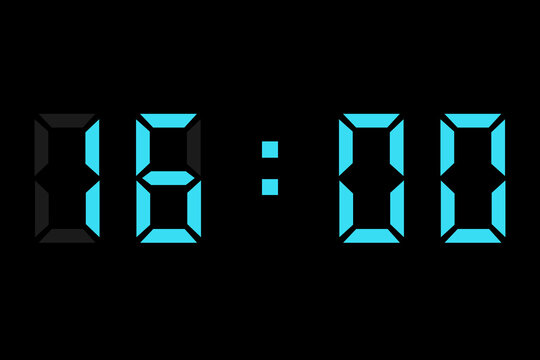 digital clock showing 16:00 in light blue on a black background