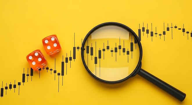 Analyzing market trends and financial risks with dice and a magnifying glass