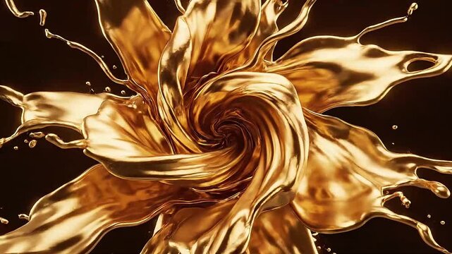 Abstract Liquid Gold Texture Swirling In Dark Background