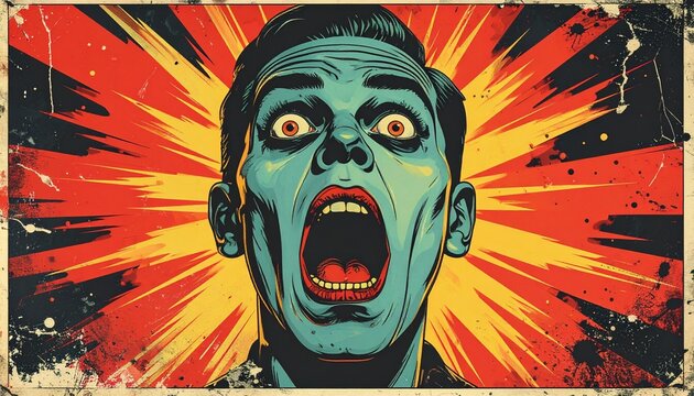 Pop Art Style Illustration of a Man Screaming in Horror.