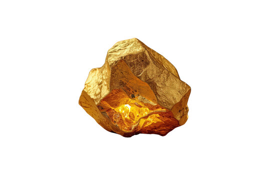 Shiny gold nugget, a raw precious metal and geological specimen, symbolizing riches, investment, and abundance on transparent background