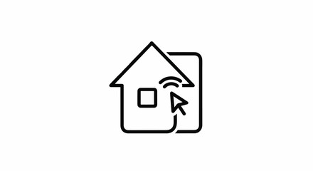 Fototapeta premium A minimalist icon shows a house outline with a cursor and wifi symbol