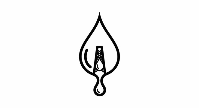 Oil rig within a stylized drop shape, symbol of extraction and energy
